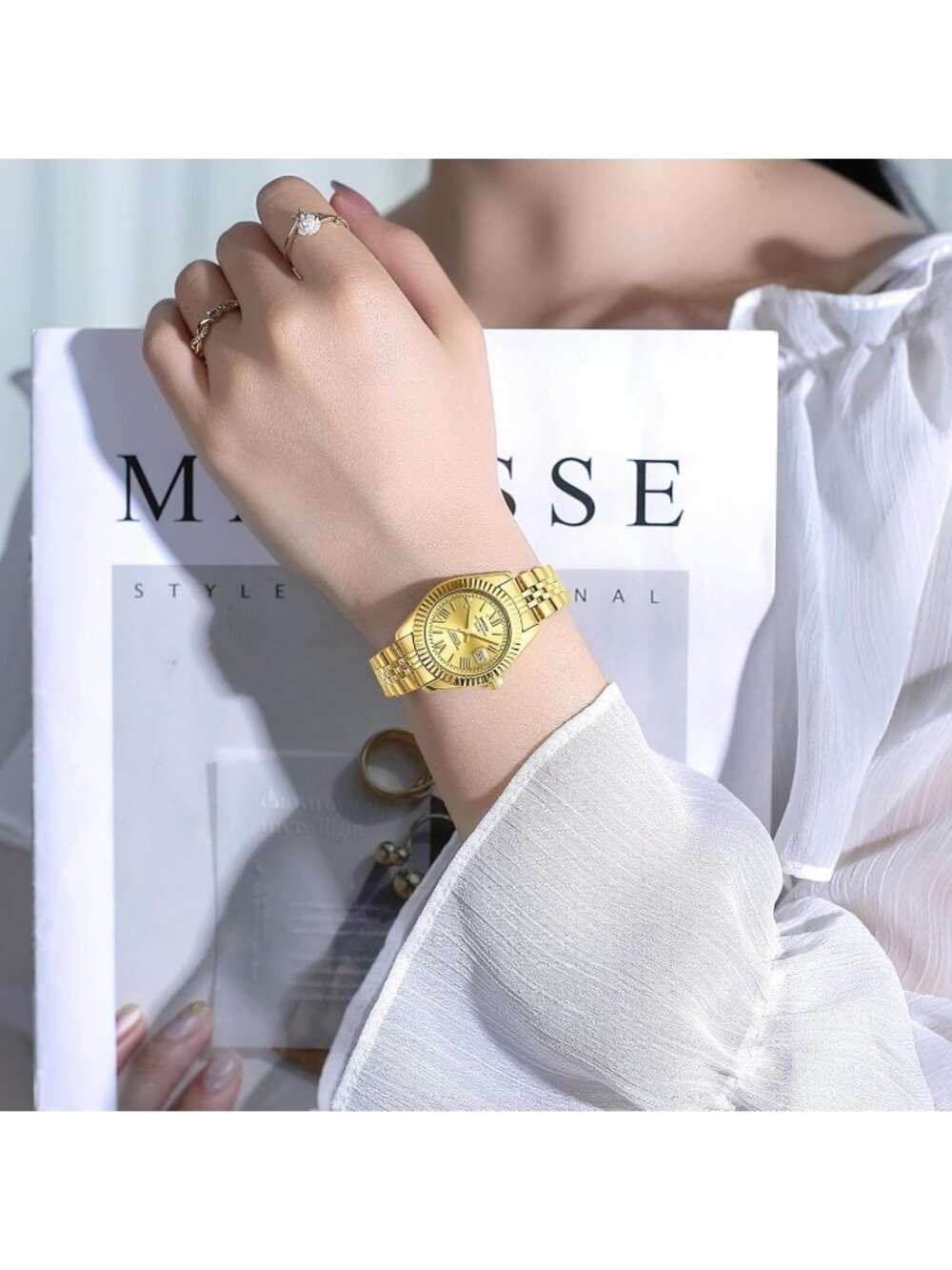 Nibosi Women's All Gold Analog Quartz Stainless Steel Waterproof Luxury Watch - Picture 6 of 6